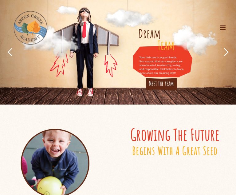Aspen Creek Academy's website showcasing their preschool