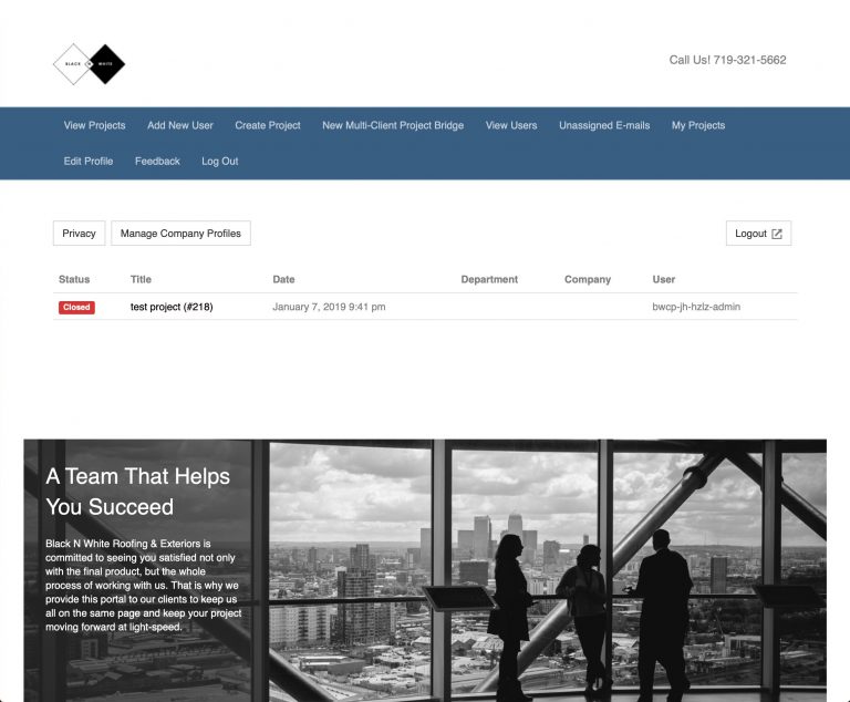 Black N White Roofing & Exteriors client portal